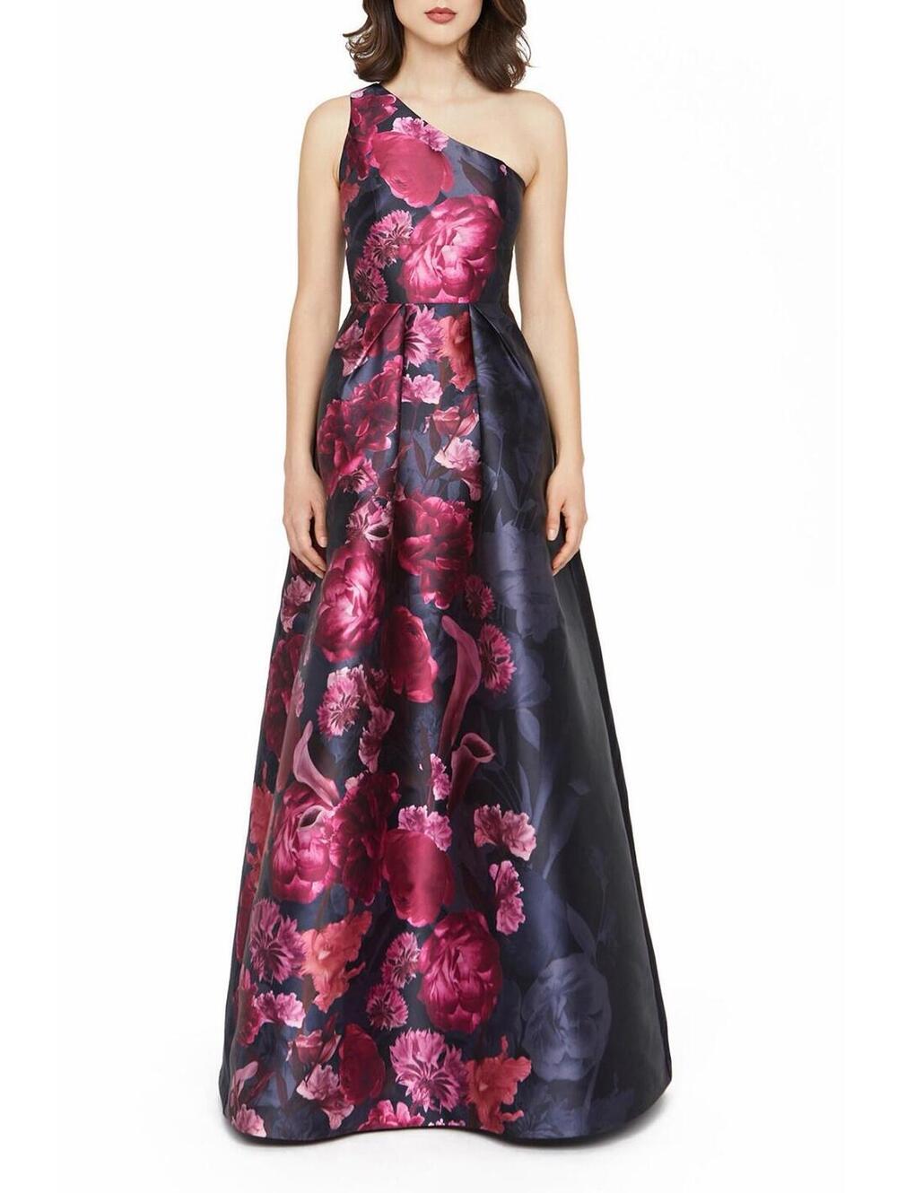 New KAY UNGER Dianna One-Shoulder Evening Gown in Dark Twilight Sz 4 $398